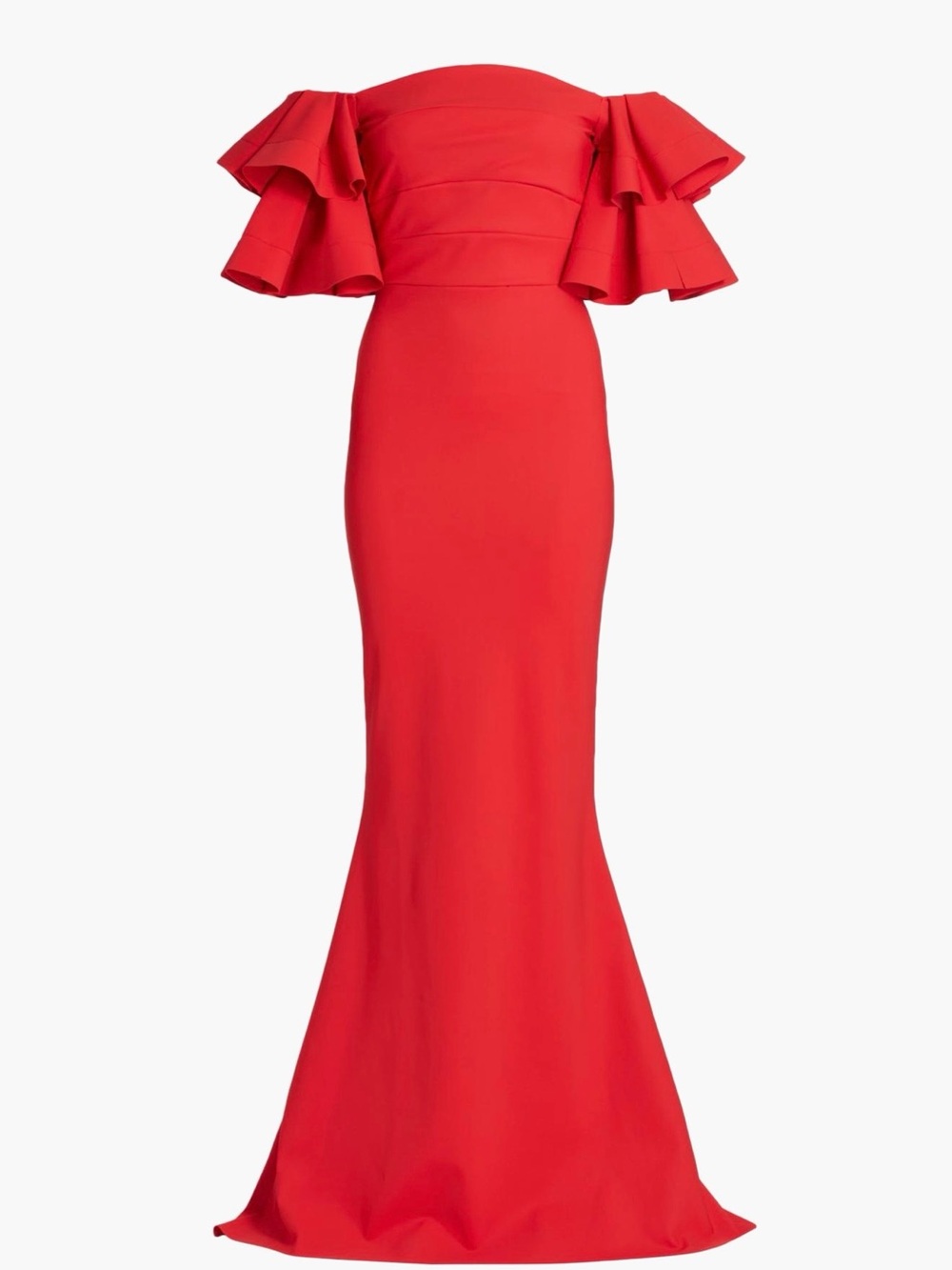 Chiara Boni Vibrant Red Off-Shoulder Ruffle Mermaid Maxi